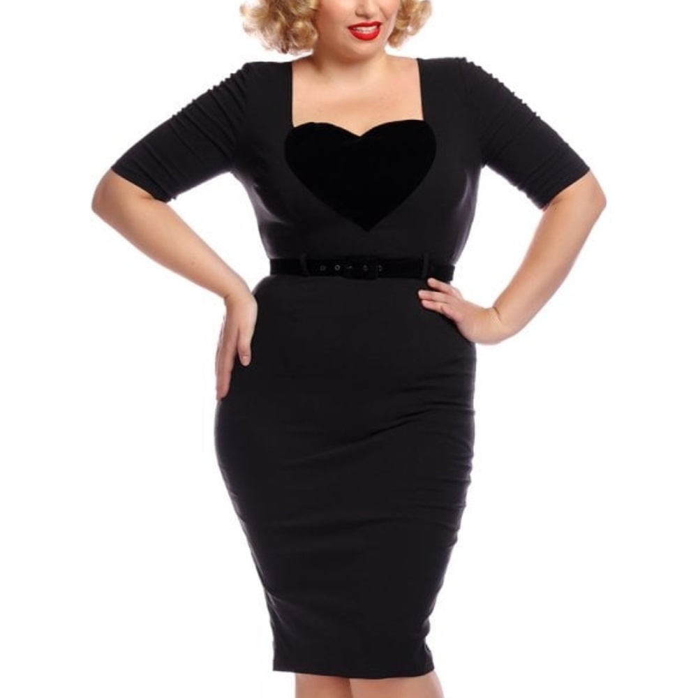 Collectif Ophelia Pencil Dress with Velvet Heart